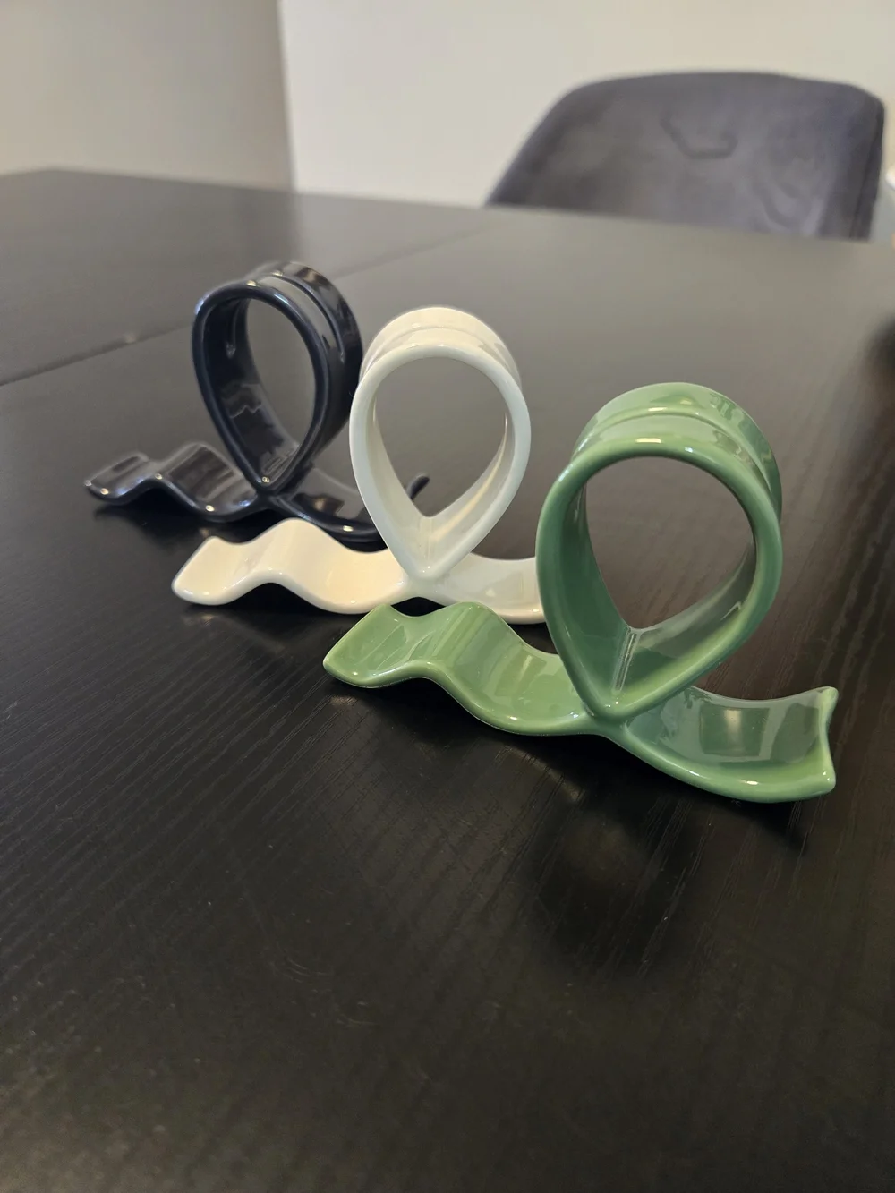 Gloss Glazed Ceramic Napkin Ring Set - Green, White & Gray